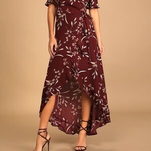 Floral Burgundy Wrap Dress